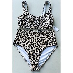 Old Navy Leopard Print 2-Piece Bikini Set, High-Waist SMALL top, MEDIUM bottom
